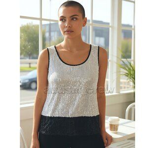 2/$32 💥♻ Dana Buchman Black & White Sequin Sleeveless Blouse | Size OX | 1251